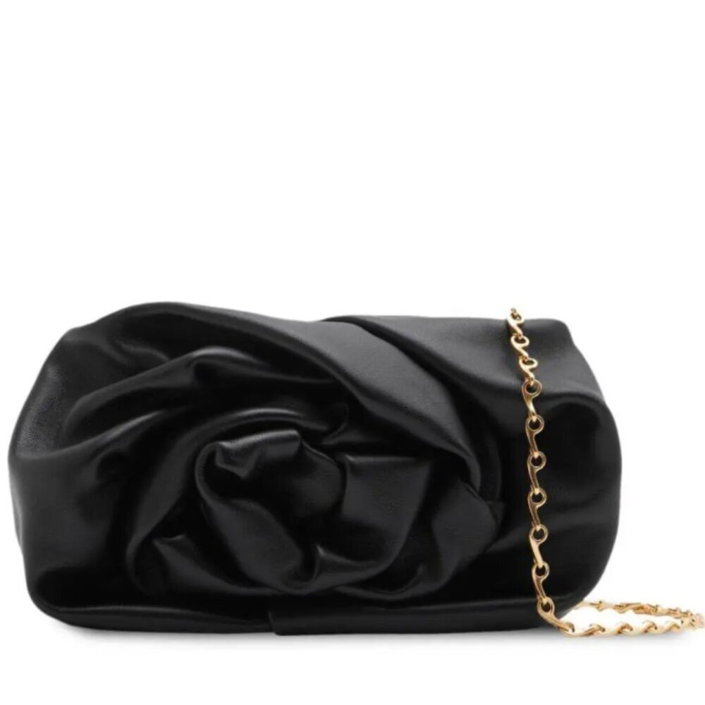 BURBERRY Black Rose Soft Leather Clutch Gold Chain & BURBERRY Dust Bag NWT